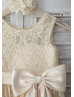 Champagne Lace Big Bow Knee Length Flower Girl Dress
